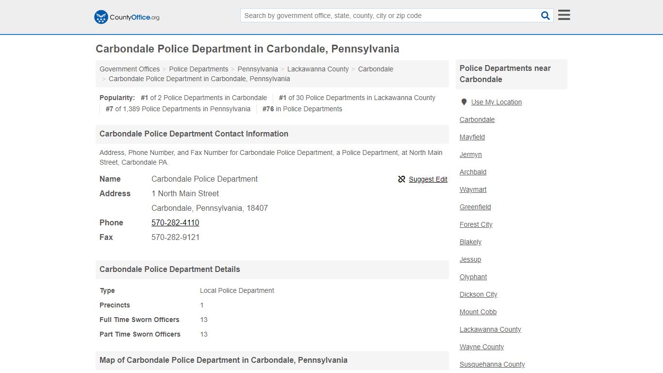 Carbondale Police Department in Carbondale, Pennsylvania - County Office